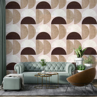 Subtle geometric wall mural in living room

