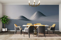 Abstract landscape mural in gold and grey hues

