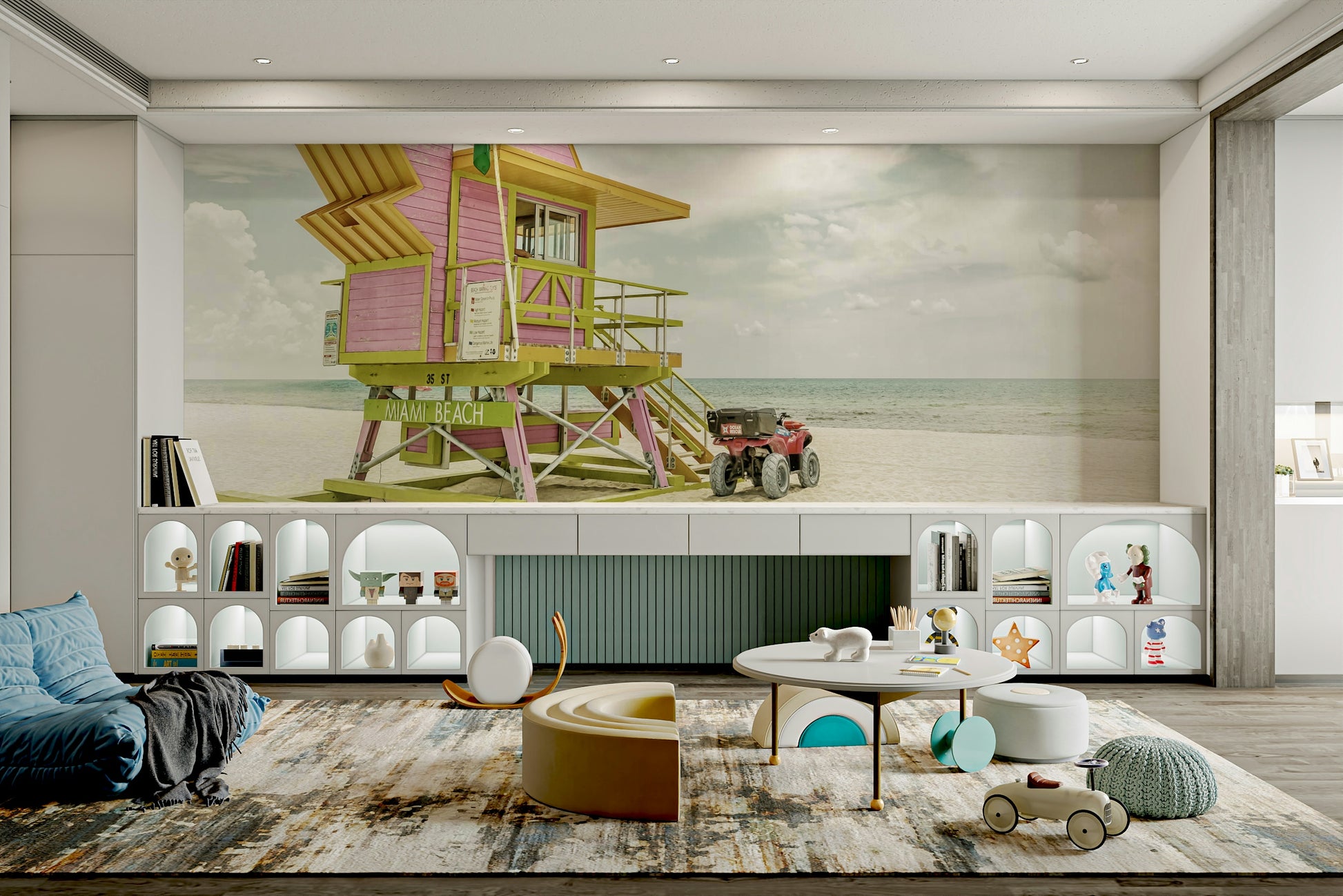 Tropical palm tree mural for Miami Beach-style room decor.

