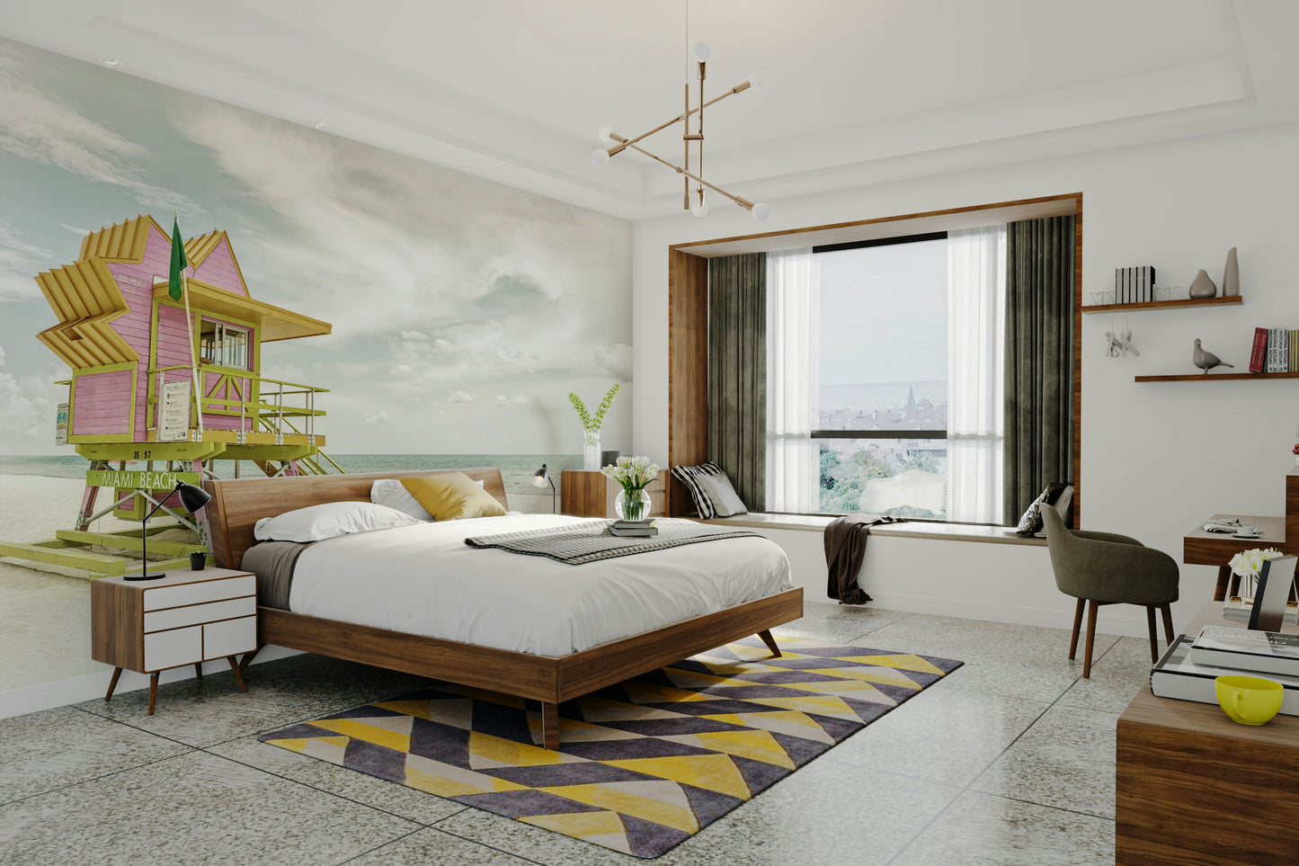 Palm tree vintage wall mural capturing Miami Beach’s charm.

