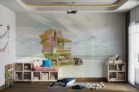 Florida Flair wall mural with nostalgic beach and palm imagery.

