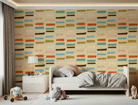 Chic Mid Mod Stacked Blocks Beige artwork; evokes elegant mid-century era.