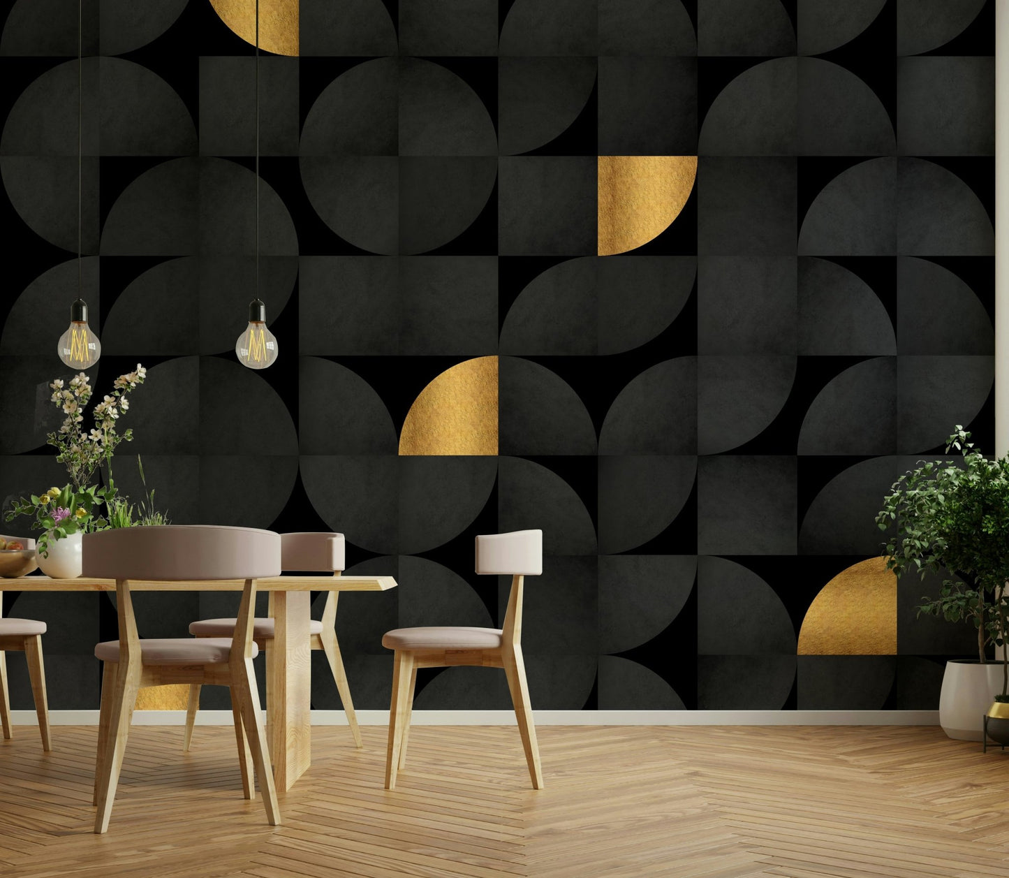 Black and gold modern mural wallpaper for living rooms

