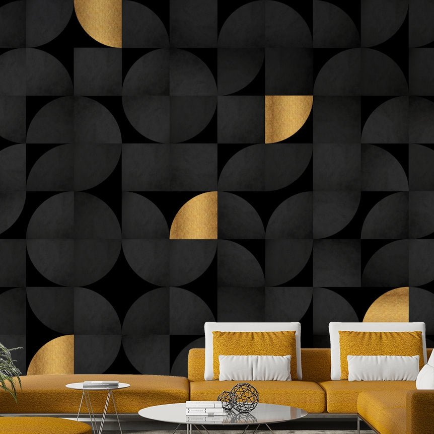 Luxury gold accents on black background wall mural

