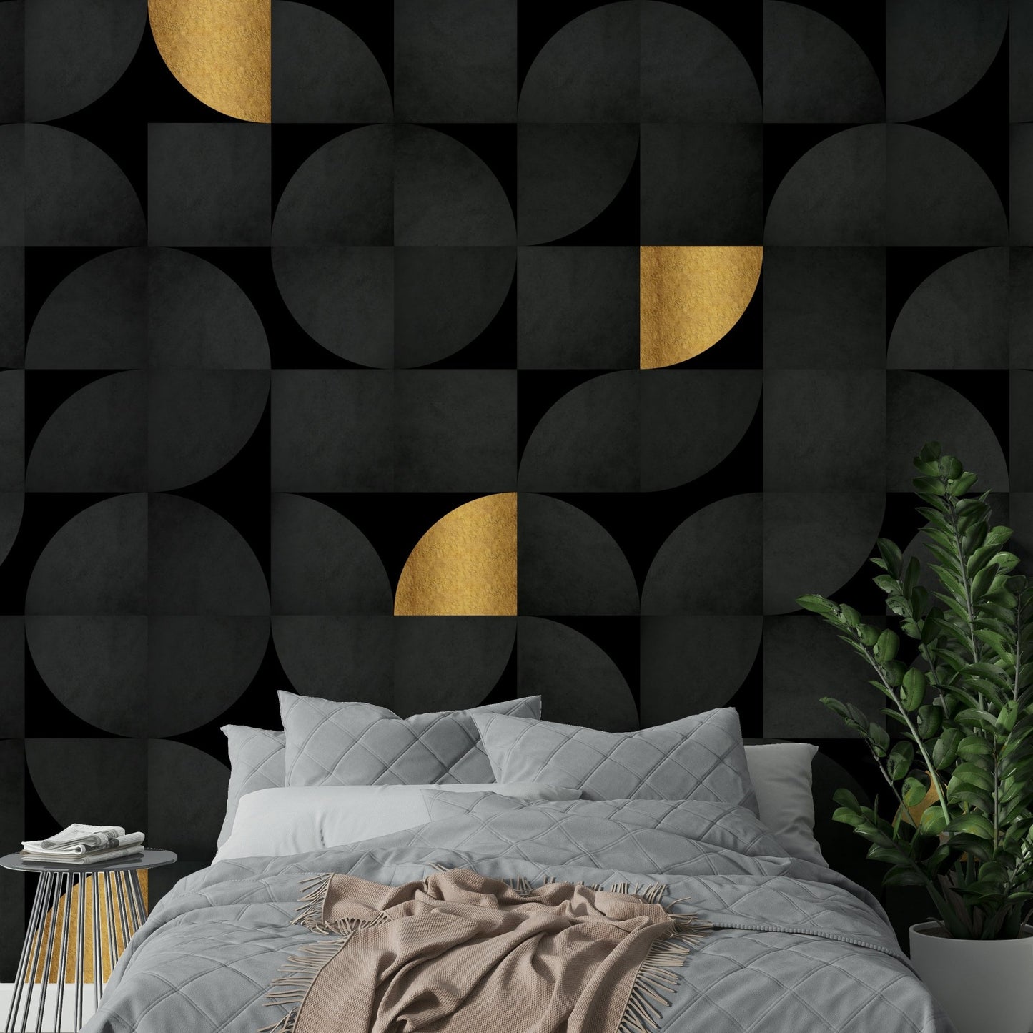 Geometric black and gold wall mural for contemporary spaces

