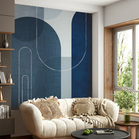 Elegant Mid Century Blue Linen 1 mural for living rooms

