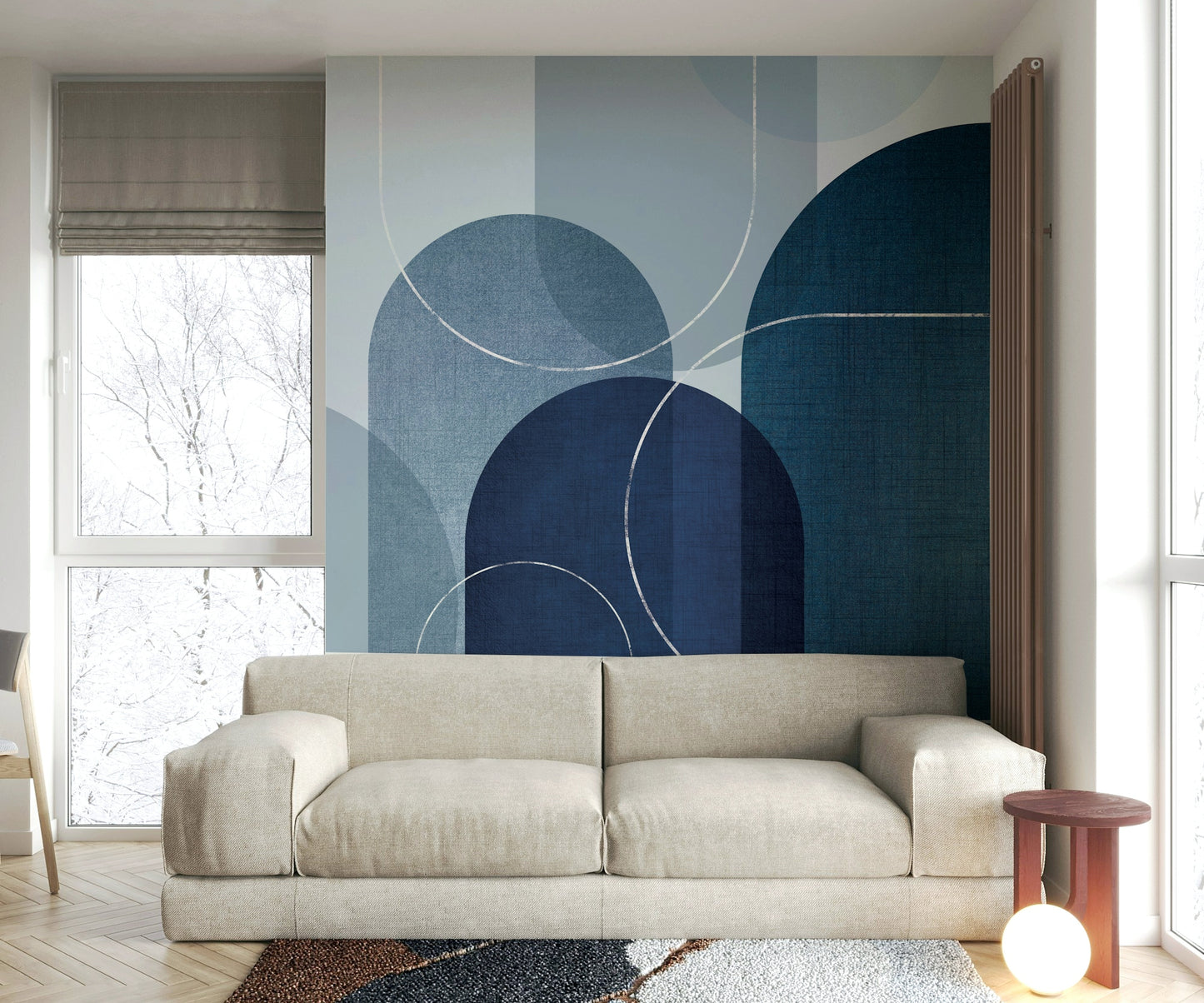 Timeless Mid Century Blue Linen 3 mural for living rooms

