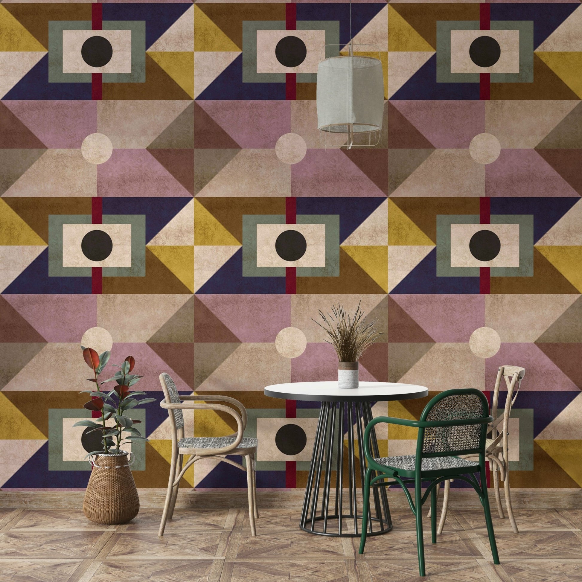 Mural wallpaper with classic mid-century style

