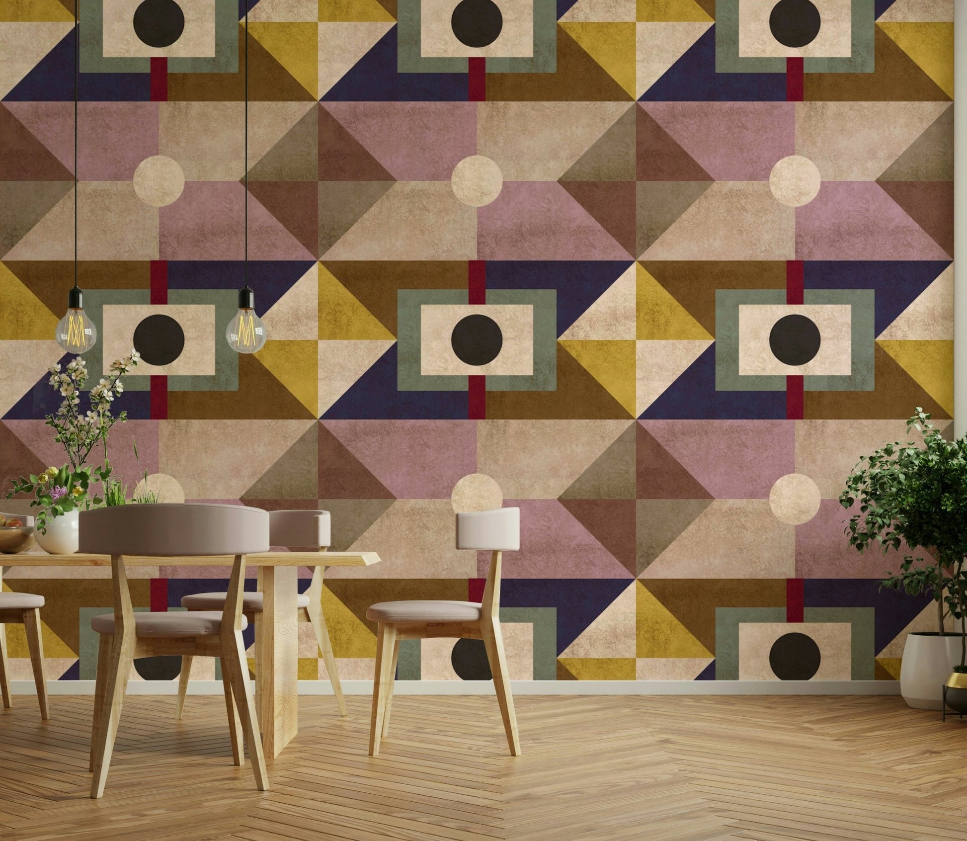 Brown mid-century modern wall mural for cozy homes

