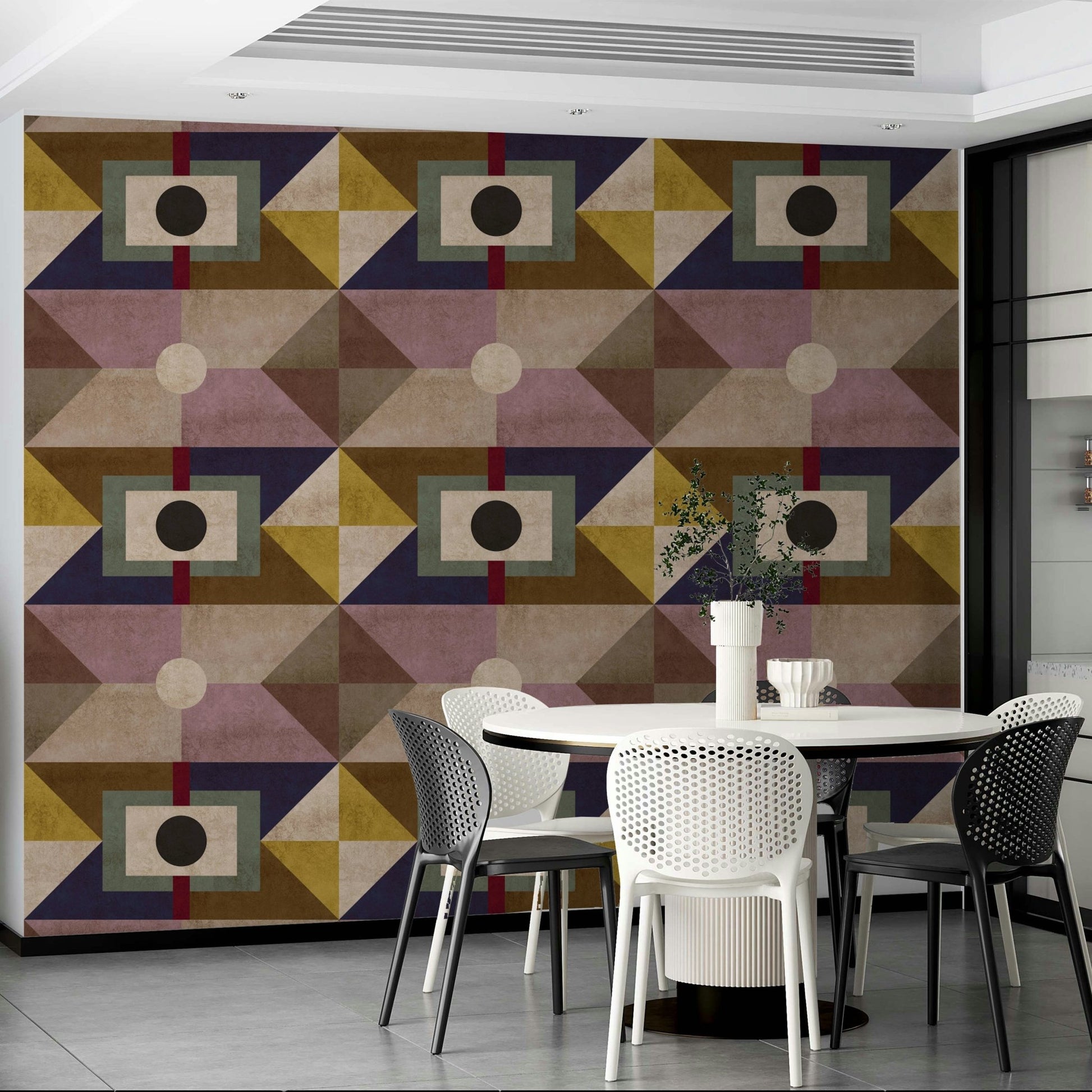 Wallpaper with brown retro shapes and accents

