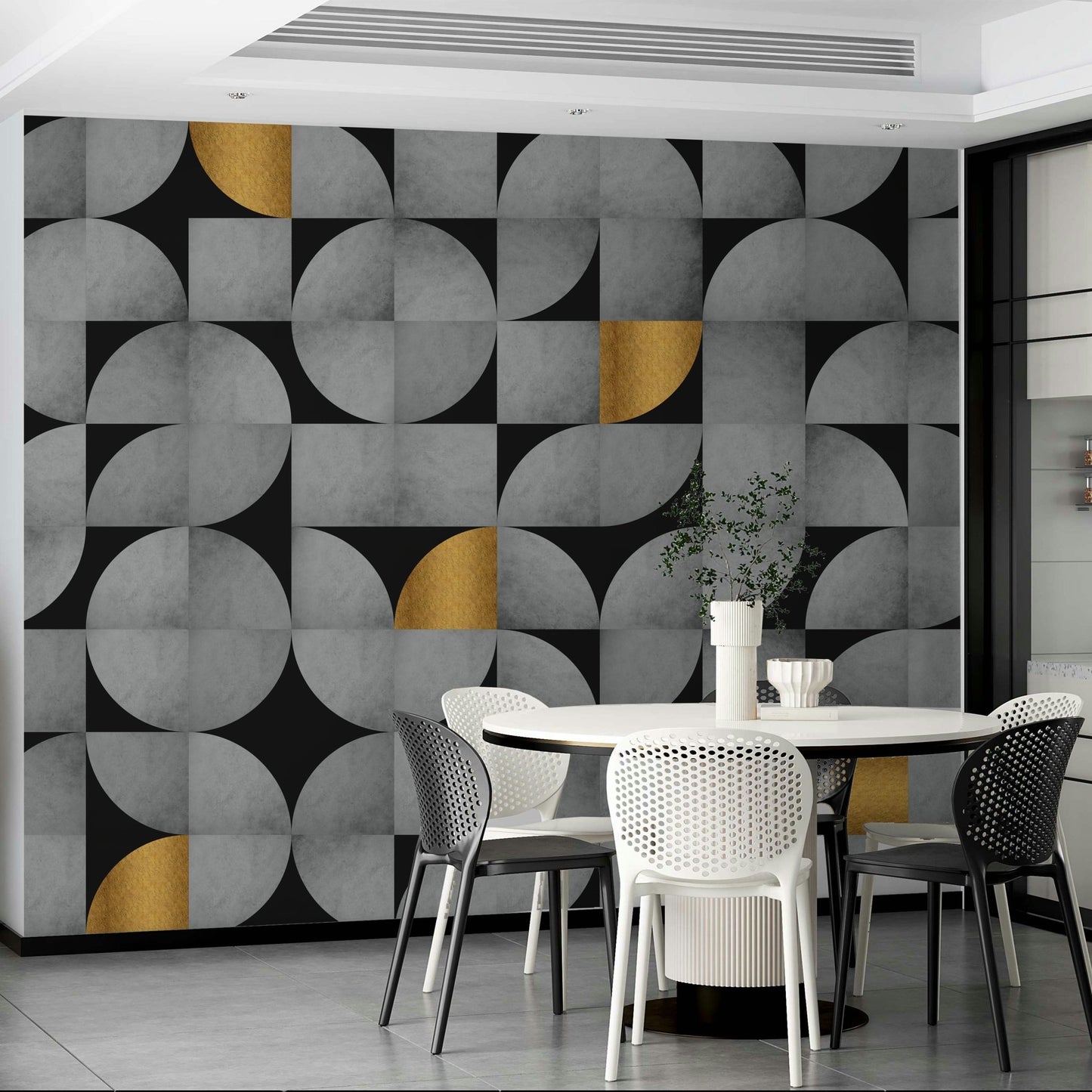 Unique mid-century wall mural with a mix of concrete and gold

