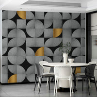 Unique mid-century wall mural with a mix of concrete and gold

