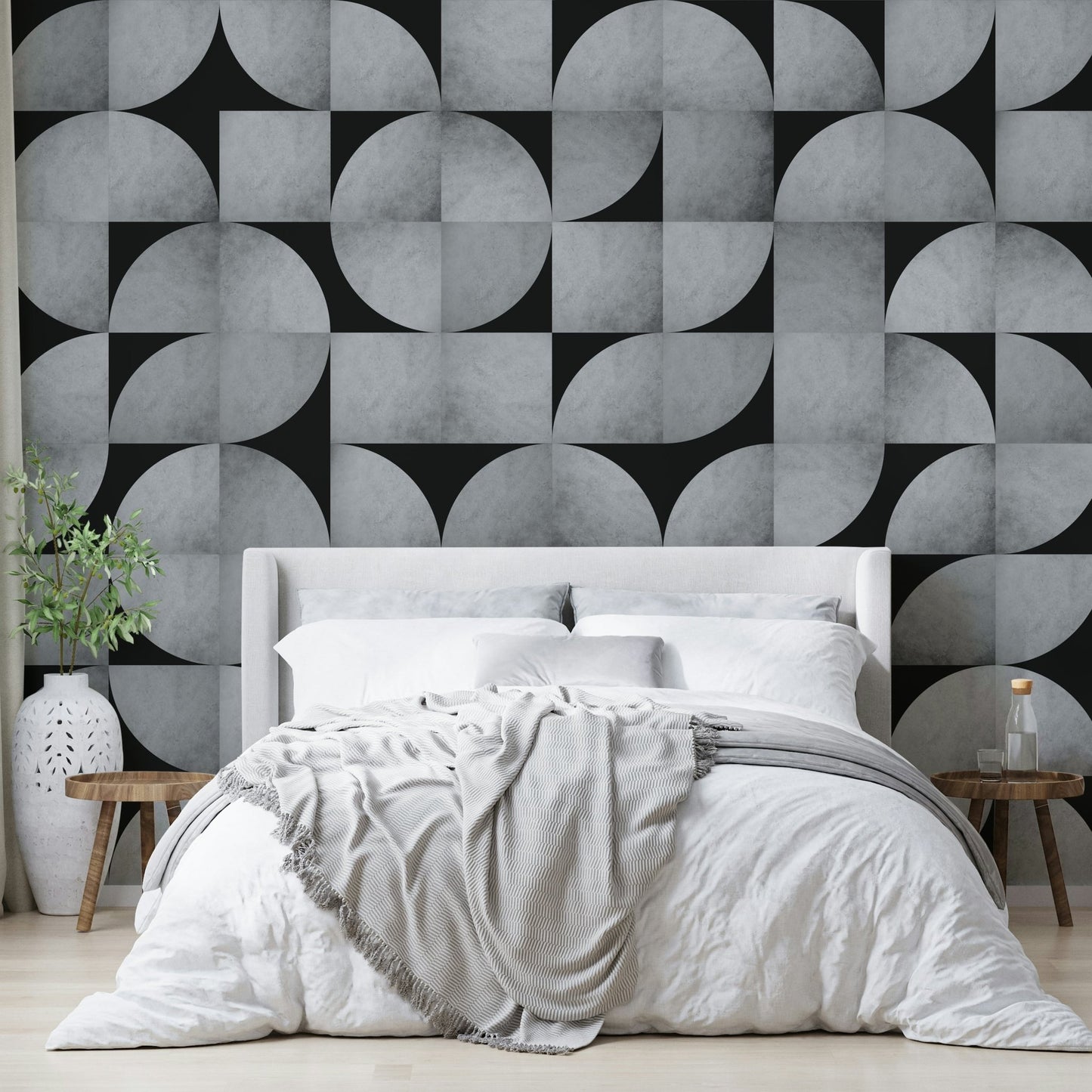 Abstract geometric concrete mosaic wall mural for modern spaces

