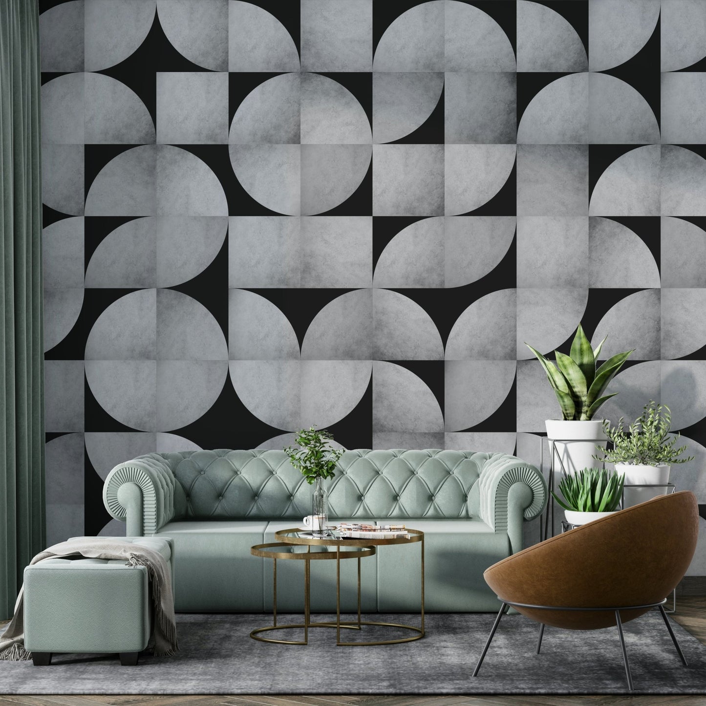 Bold mid-century modern concrete mosaic mural for interiors

