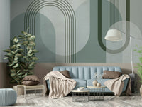 Stylish forest green Mid Century mural for home decor

