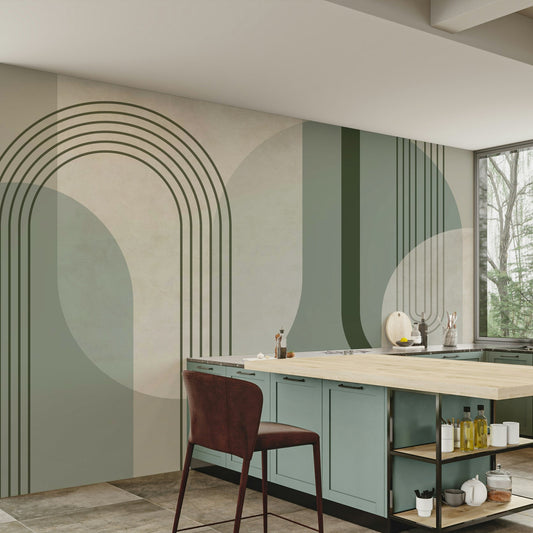 Mid Century Forest Green wall mural for classic decor

