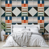 Decorative mural with 1950s-inspired graphic lines

