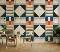 Mid-century green wall mural for cozy interiors

