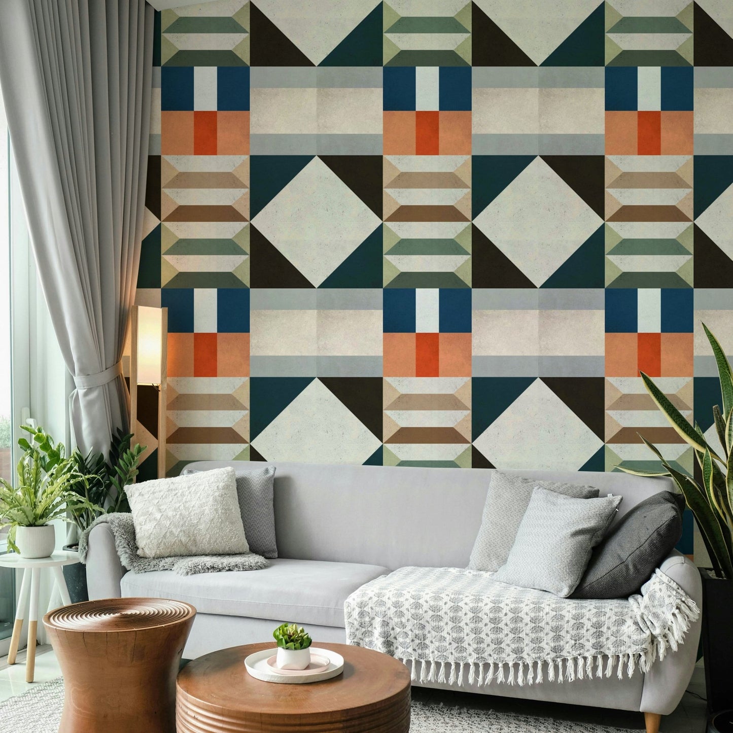 Green geometric wallpaper with classic style

