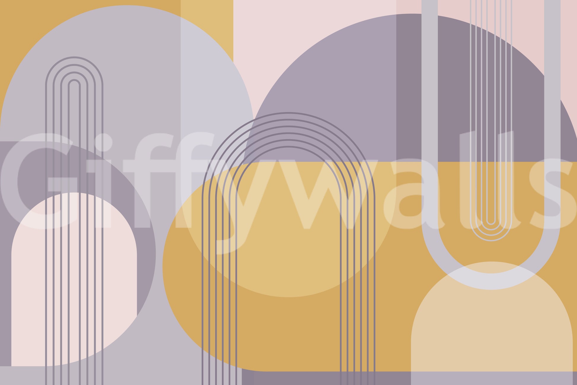 Colorful mid-century abstract mural for living rooms and offices.

