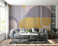 Mid-century modern abstract wall mural with clean lines and color.


