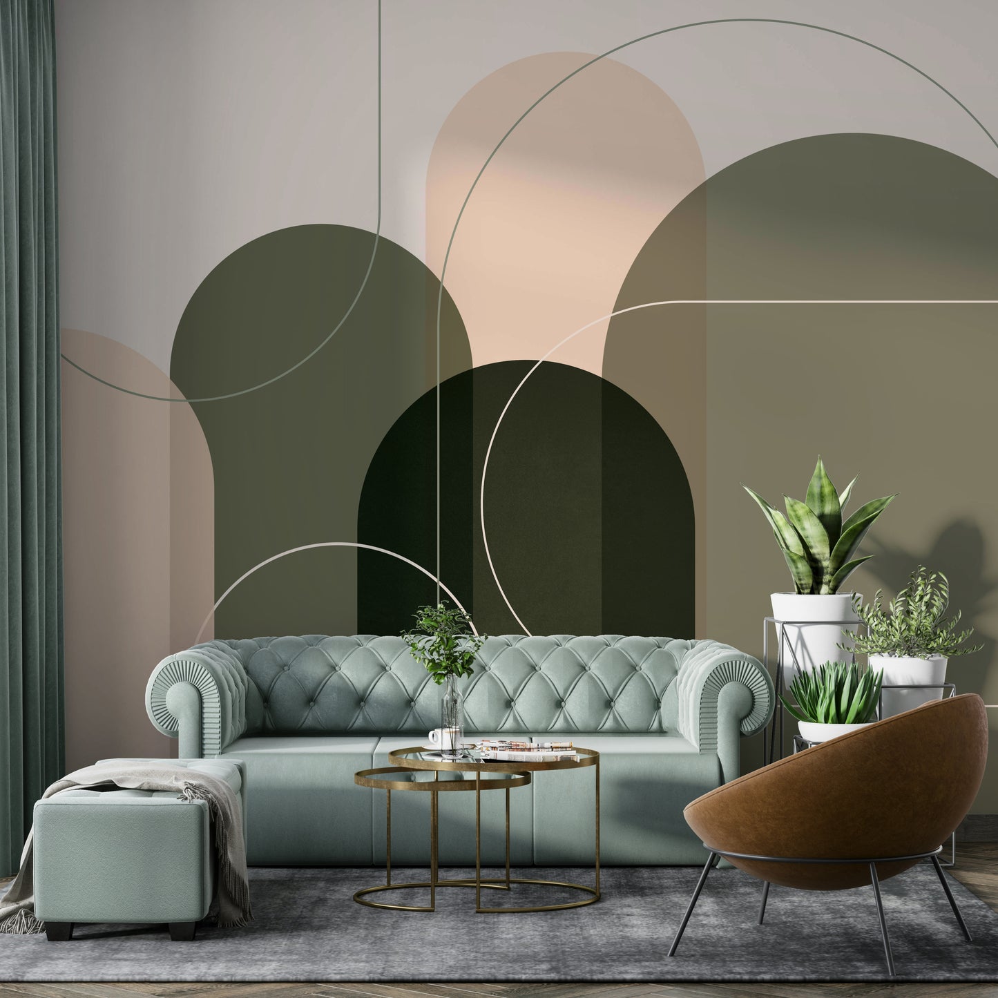 Graphic wallpaper in warm muted color palette

