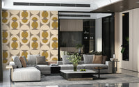 Graphic mid-century motif combining curved shapes and circular forms for a structured design