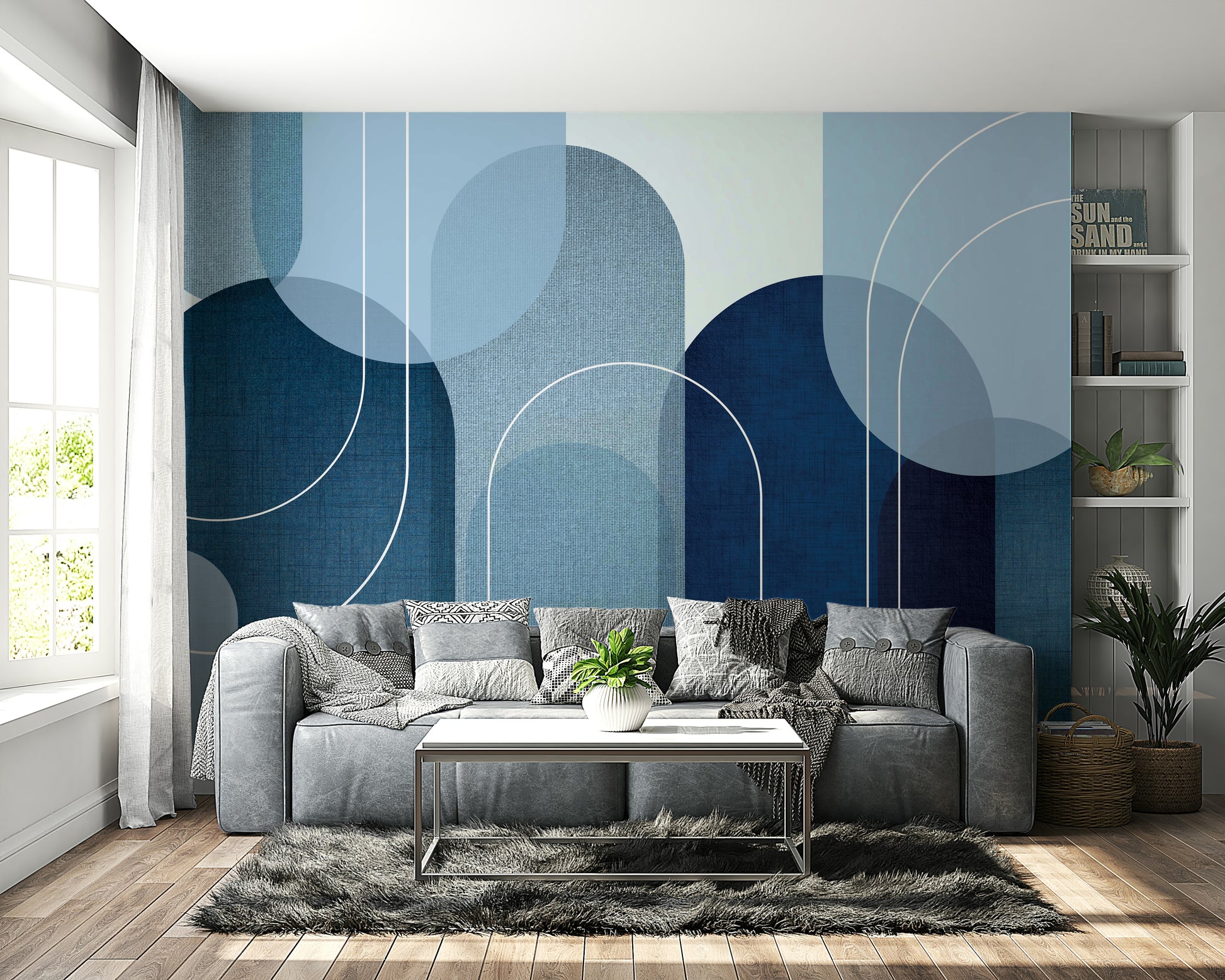 Easy-to-install serene blue mural

