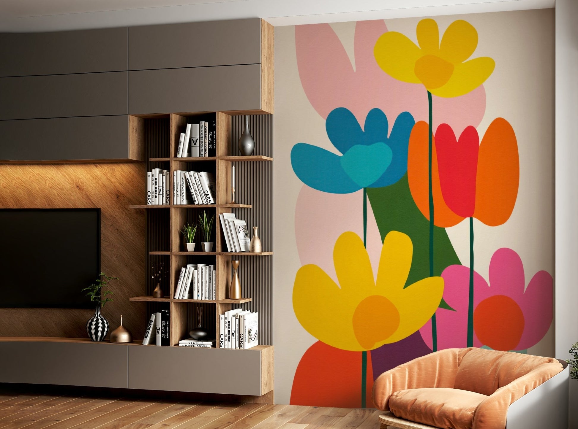 Abstract flower wallpaper in retro shades

