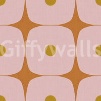 Mid Century Modern Geometric Squares with Dots Pink Mustard Terracotta Wallpaper⁠