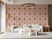 Mid Century Modern Geometric Squares with Dots Pink Mustard Terracotta Wallpaper⁠