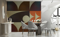 Geometrica 18 fall wallpaper featuring abstract rust and navy shapes for modern interiors.