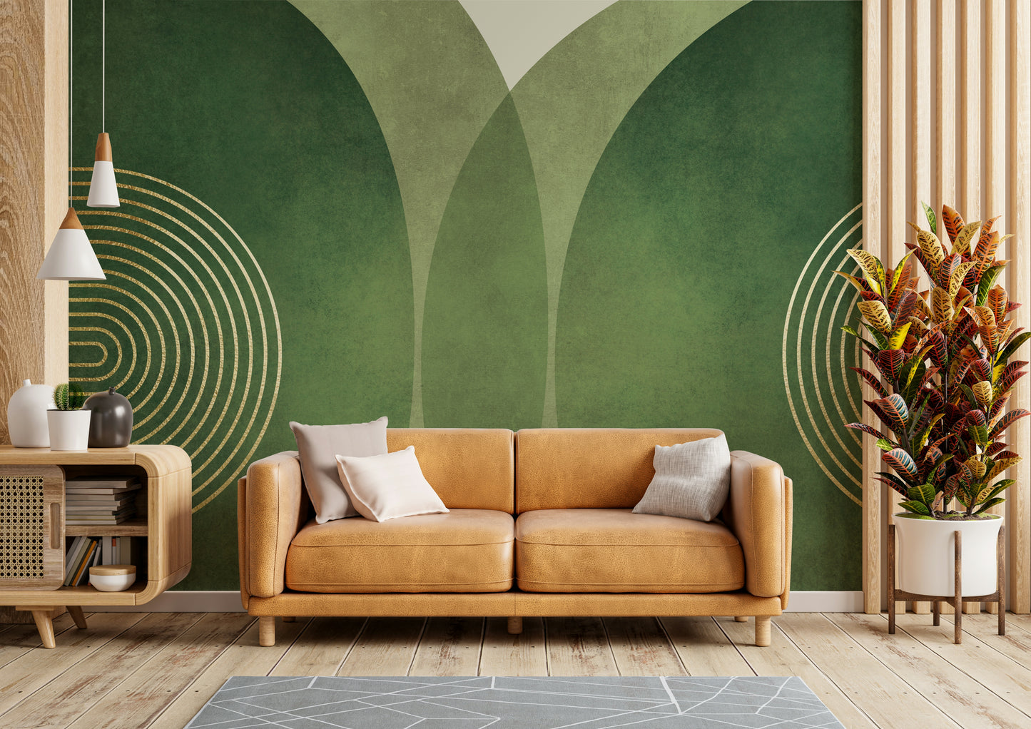 Mid Century Modern Green Wall Mural