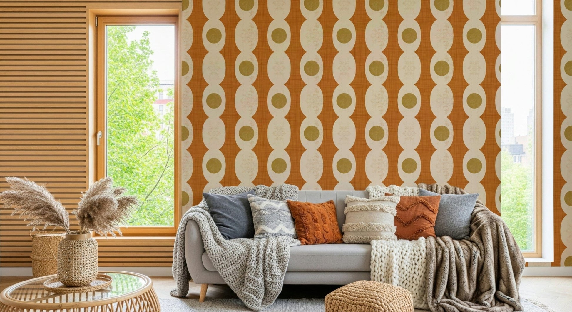 Abstract geometric wallpaper inspired by iconic mid-century aesthetics.