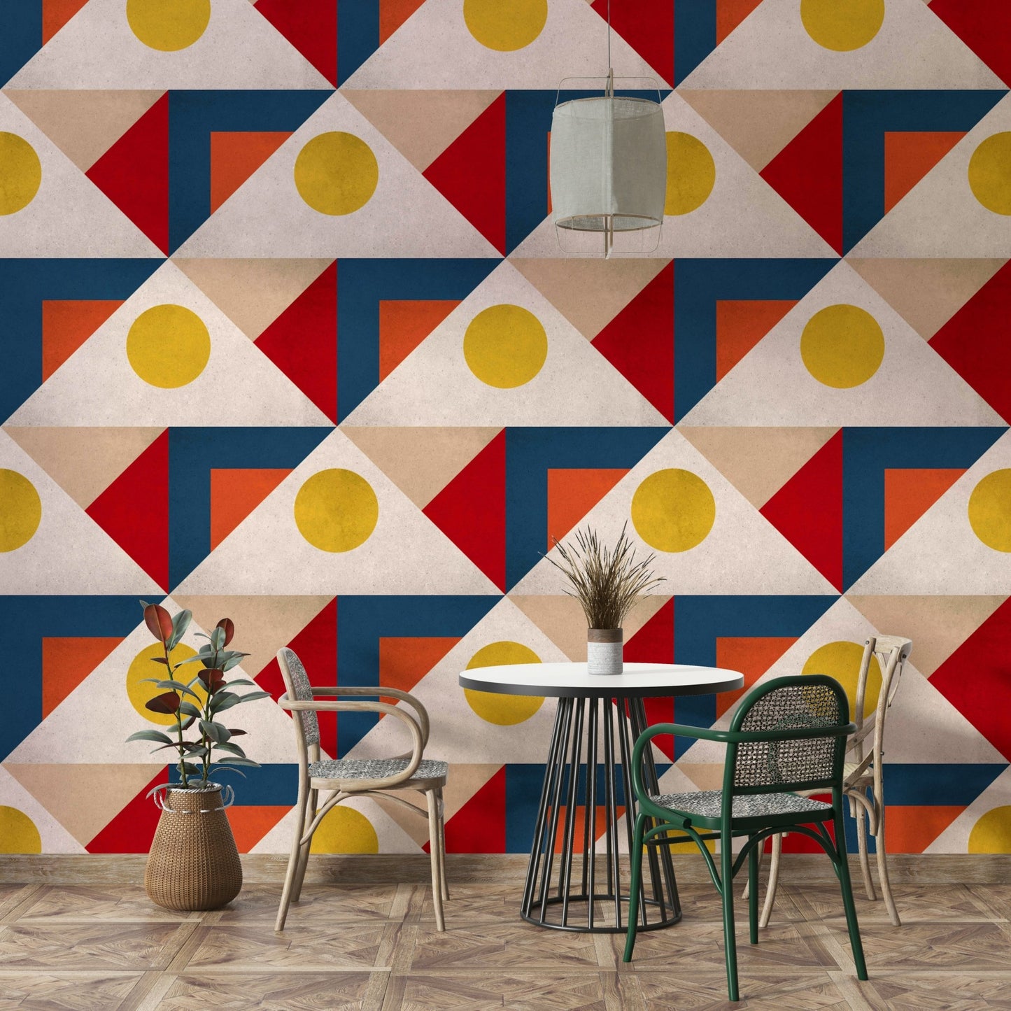 Wallpaper for walls in colorful mid-century style

