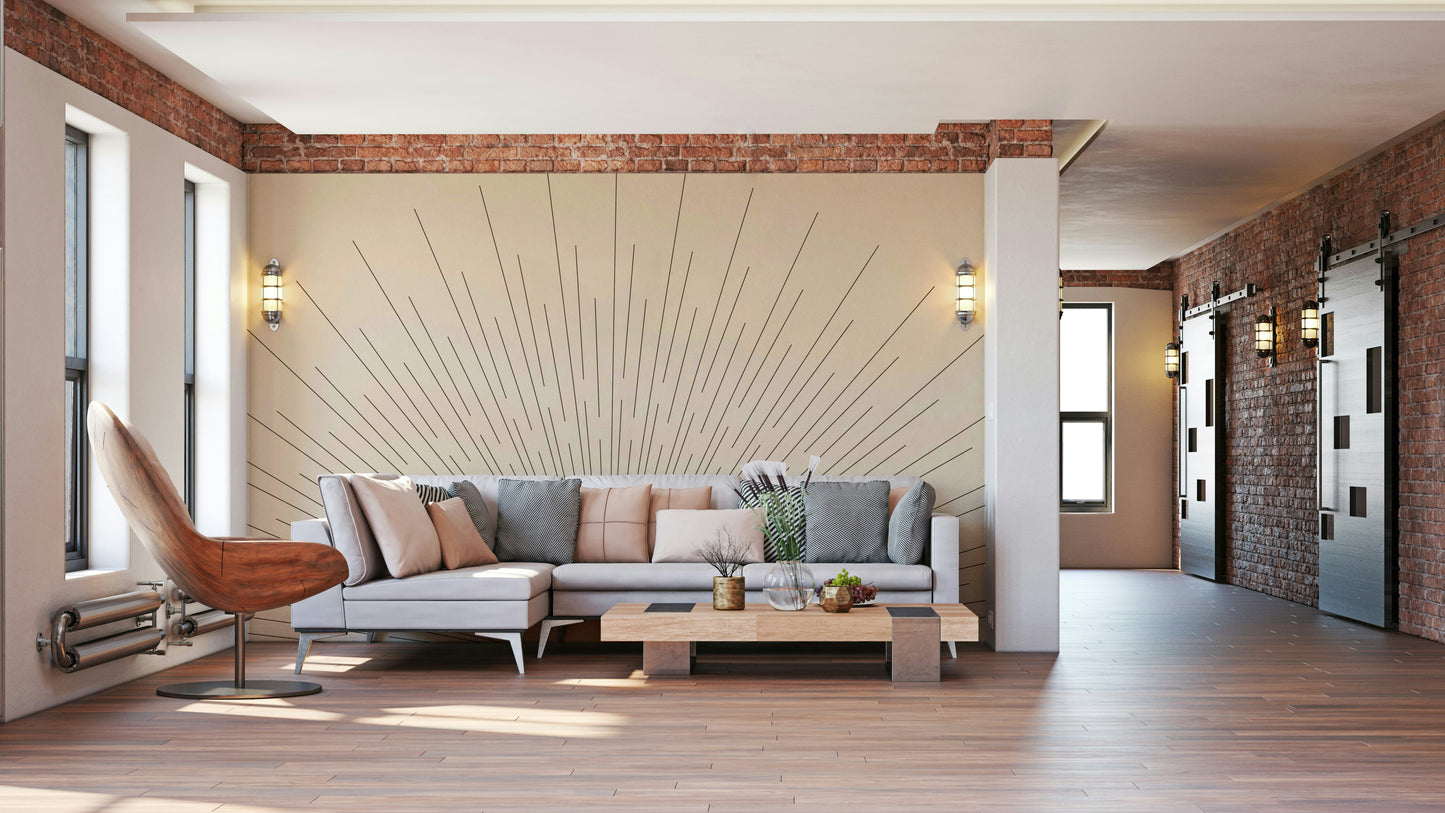 Sun-inspired mural for mid-century interiors

