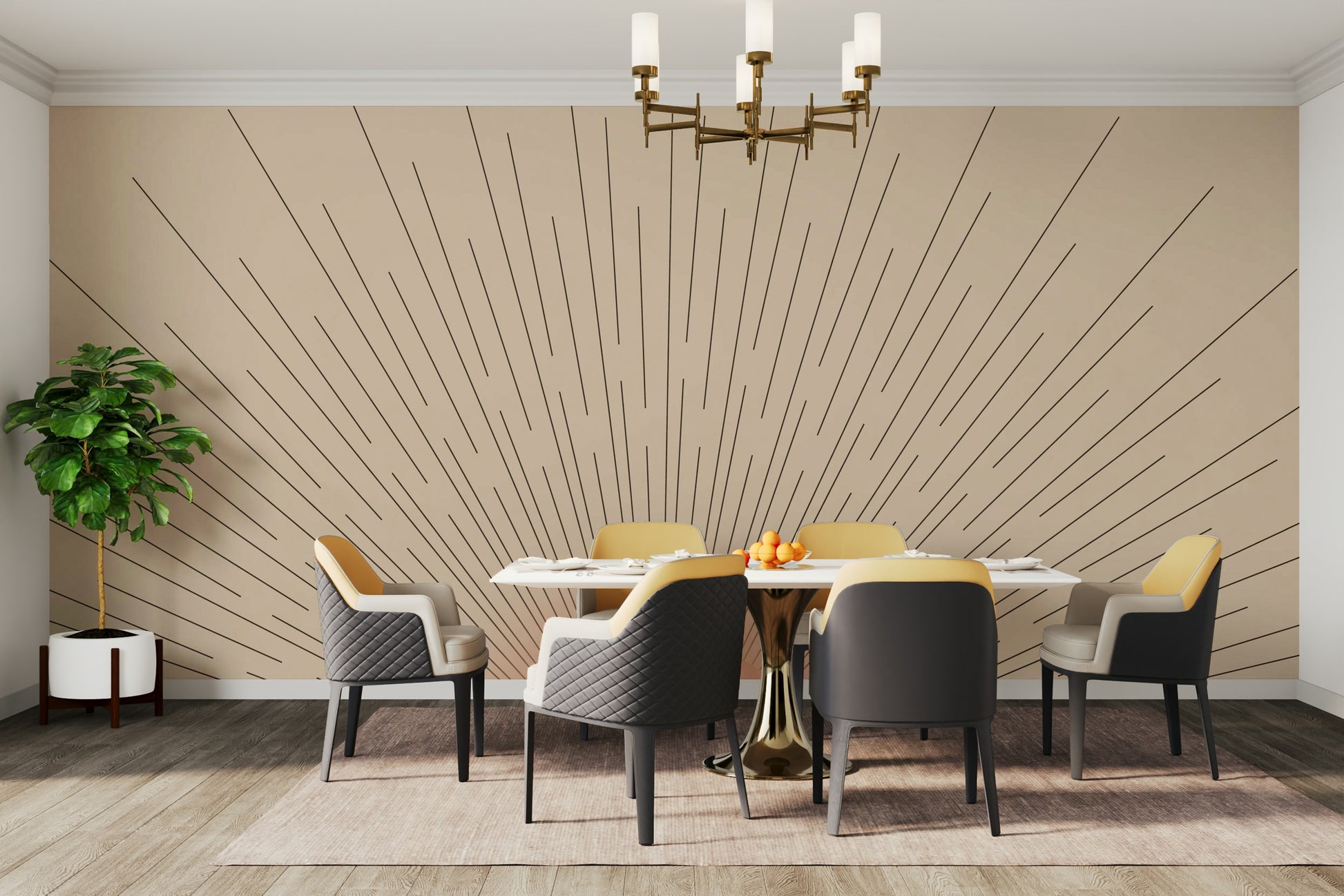 Mid-century style sunburst wall mural

