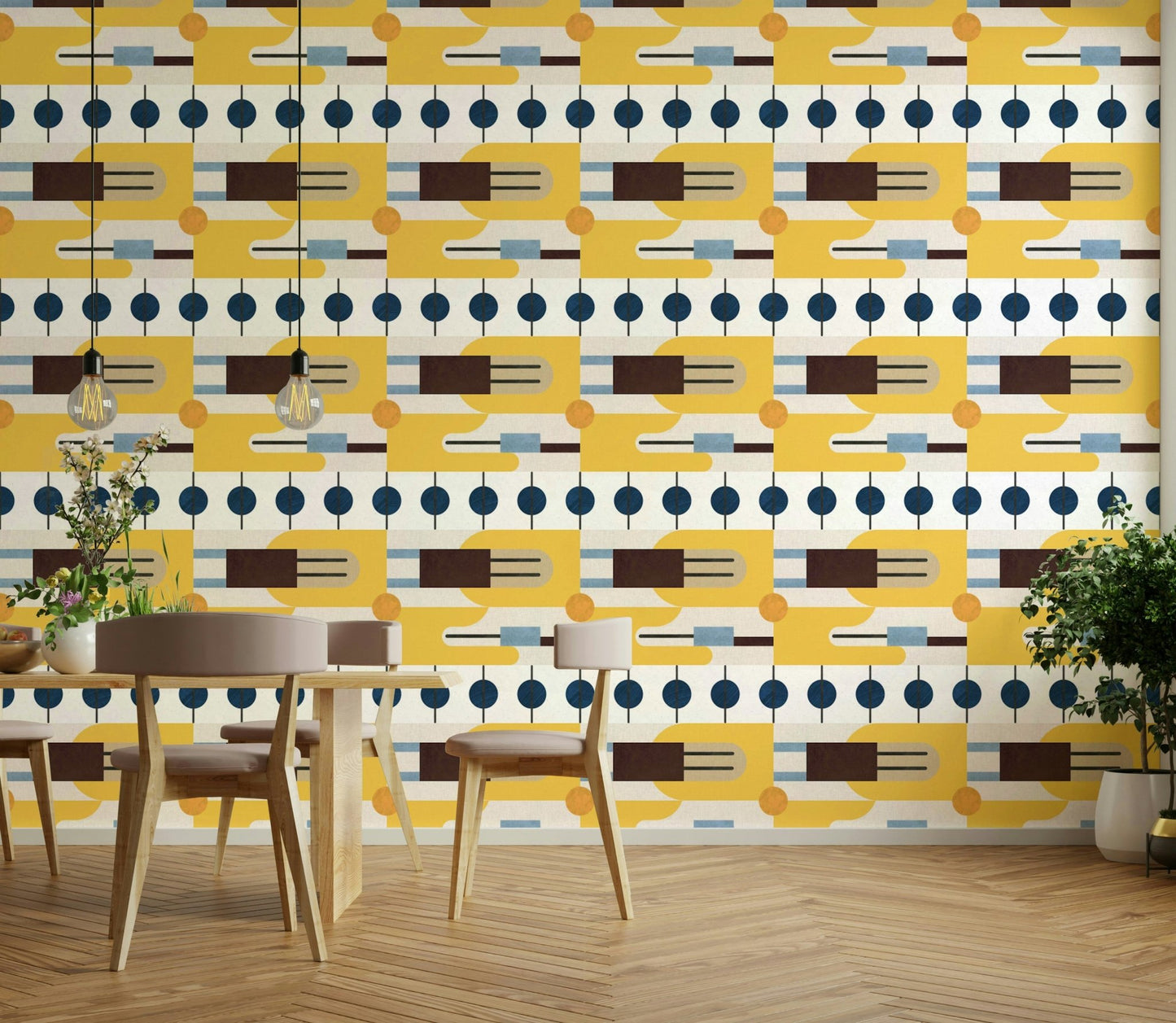 Warm-toned vintage wallpaper in living room interior

