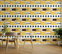 Warm-toned vintage wallpaper in living room interior

