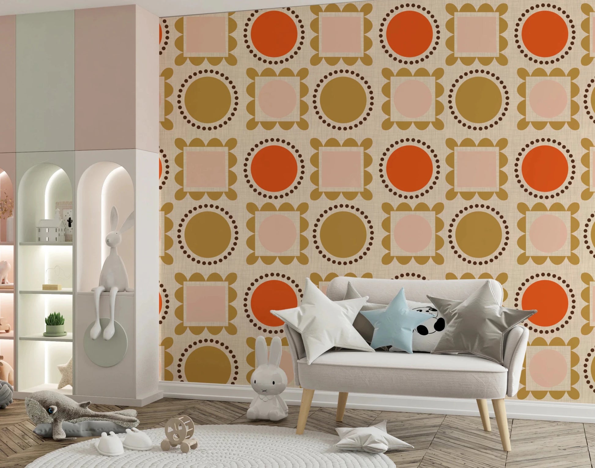 Mid Mod Pictures Frames - Beige Pink Ocher Wallpaper⁠