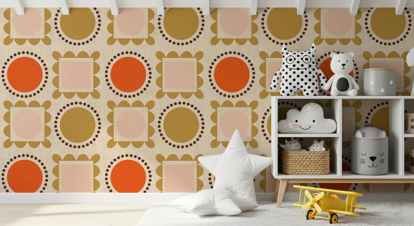 Mid Mod Pictures Frames - Beige Pink Ocher Wallpaper⁠