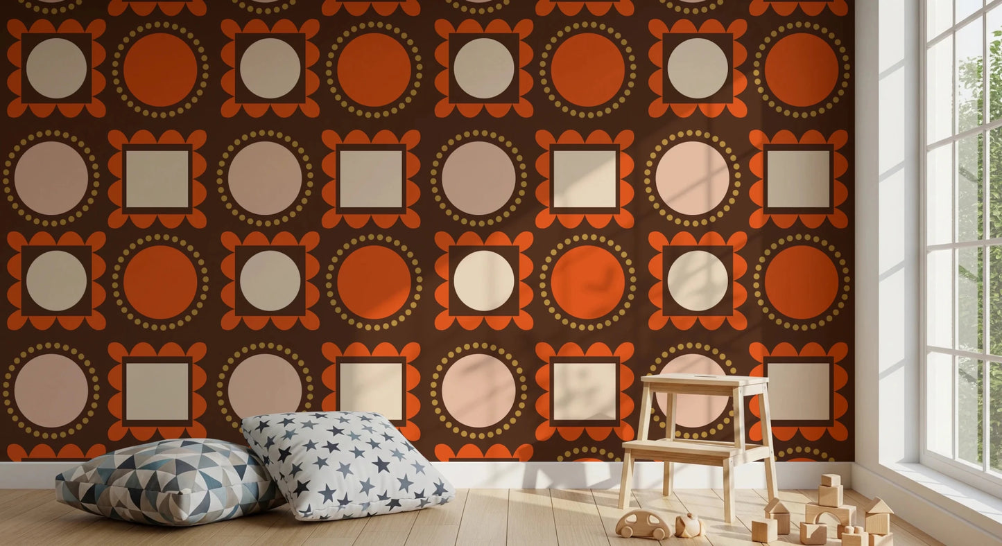 Mid Mod Pictures Frames - Chocolate Ocher Terracotta Wallpaper⁠