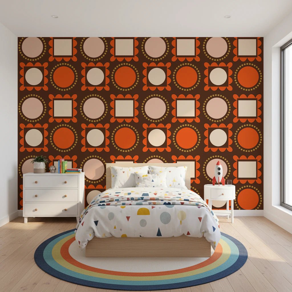 Mid Mod Pictures Frames - Chocolate Ocher Terracotta Wallpaper⁠
