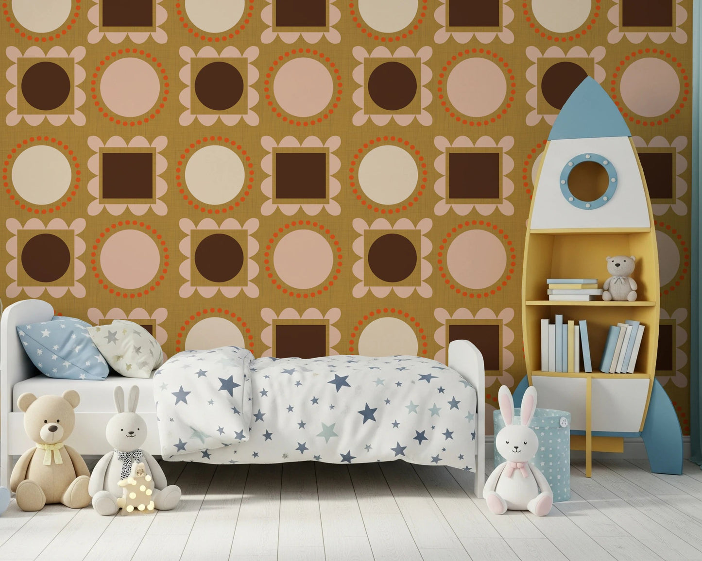 Mid Mod Pictures Frames - Ocher Wallpaper⁠