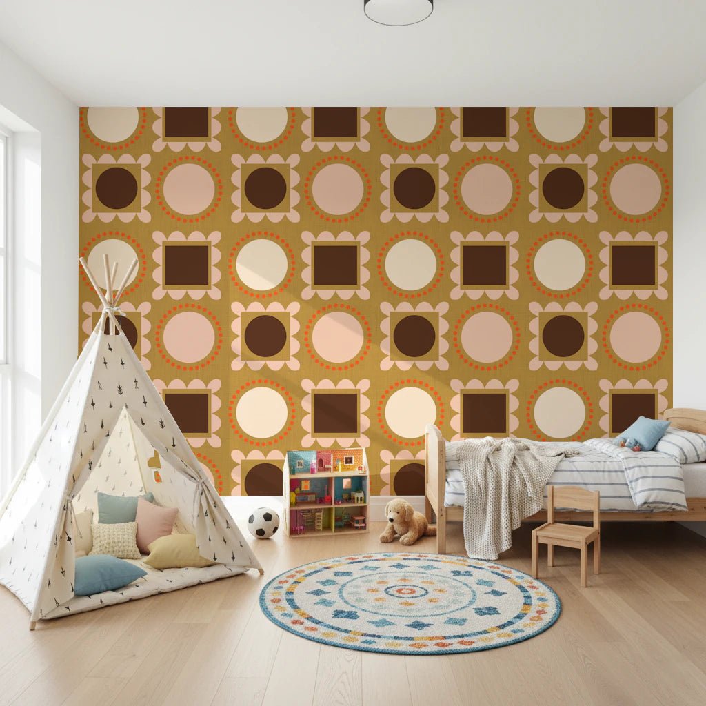 Mid Mod Pictures Frames - Ocher Wallpaper⁠