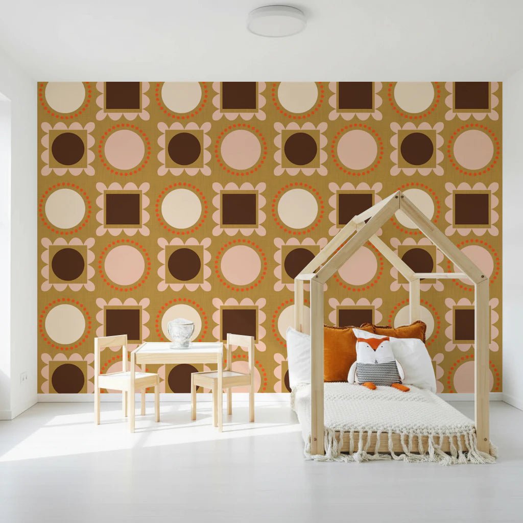 Mid Mod Pictures Frames - Ocher Wallpaper⁠