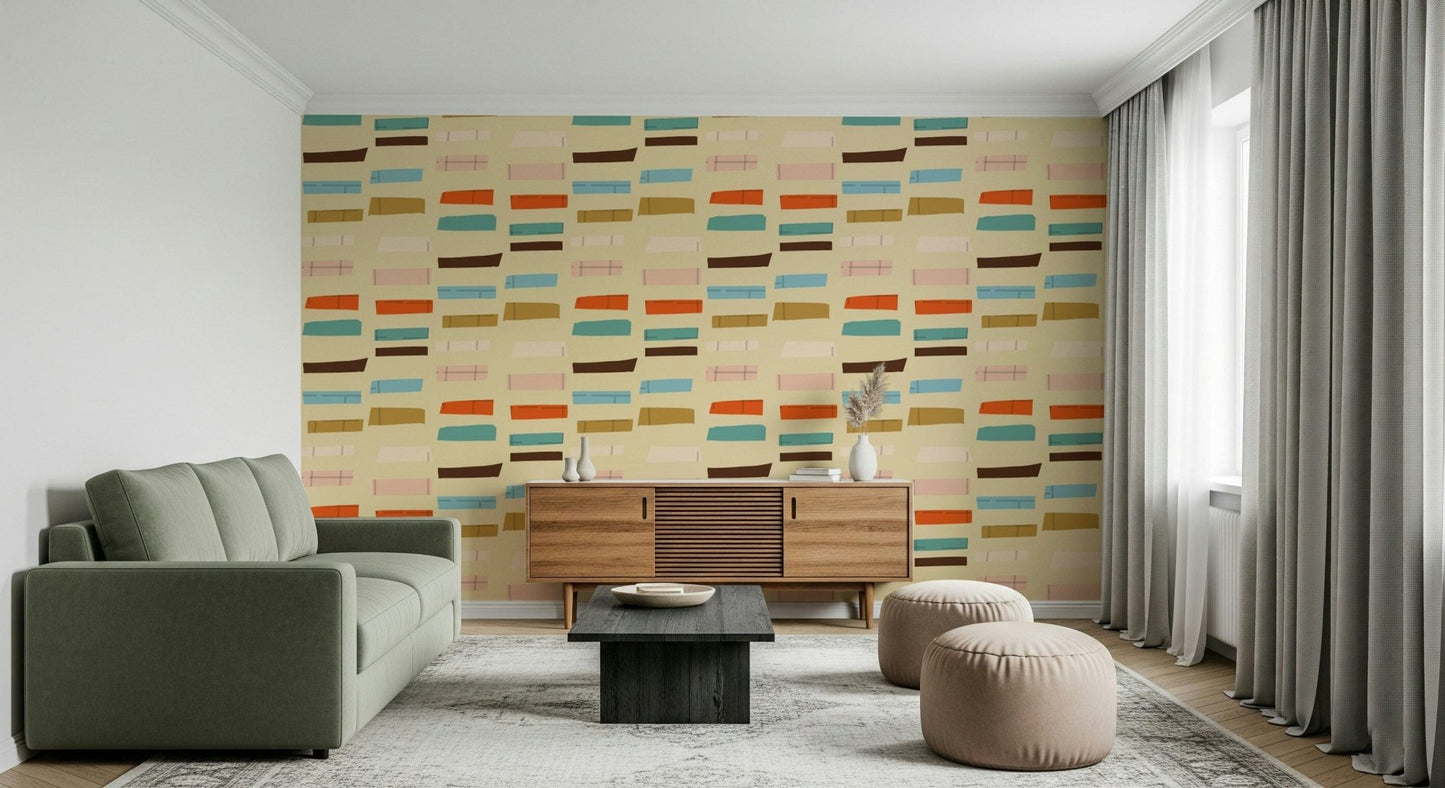 Earthy Mid Mod Stacked Blocks Beige art; geometric shapes for quiet style.