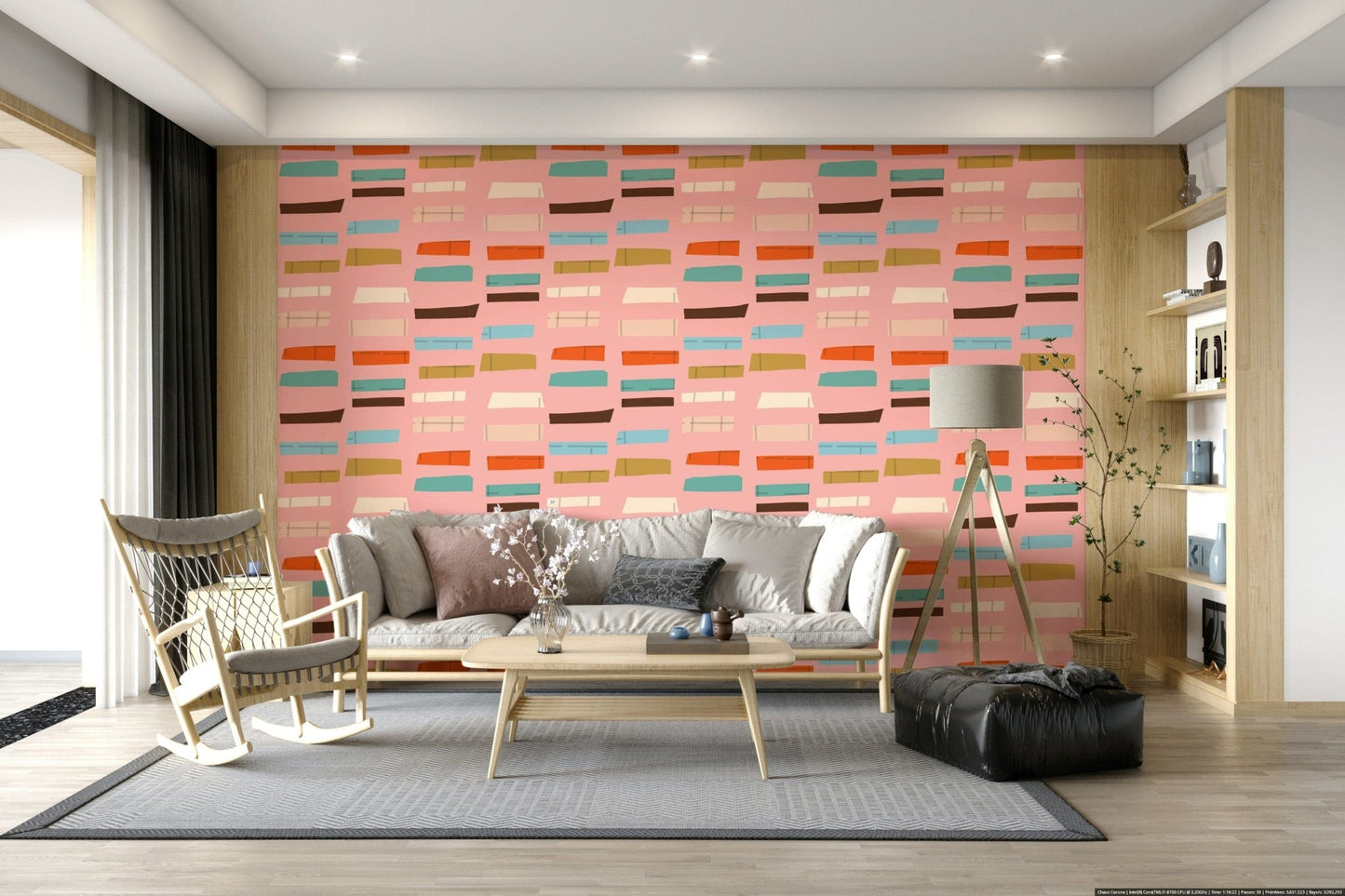 Cool Mid Mod Stacked Blocks Pink artwork; delivers iconic period feeling.