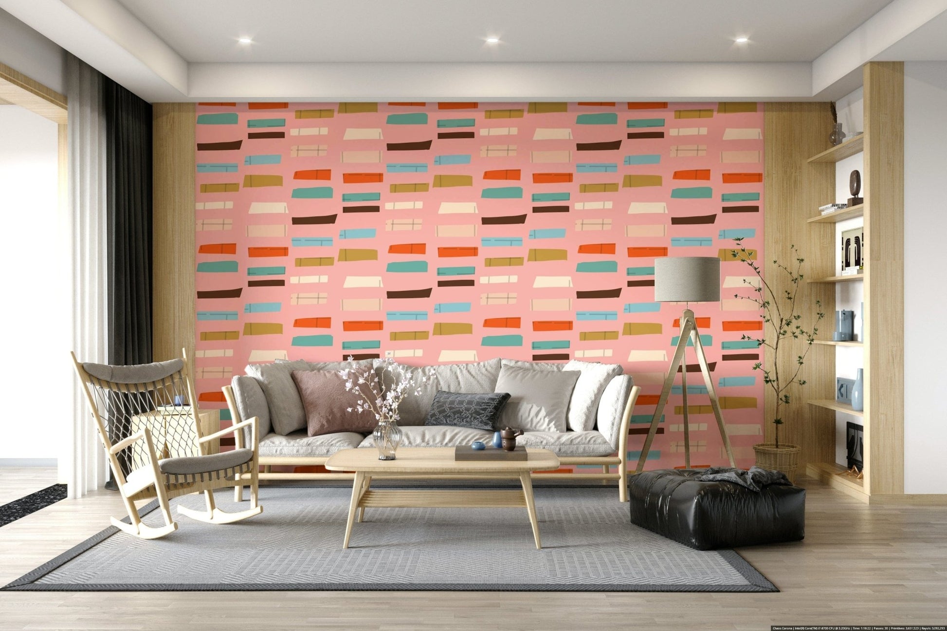 Cool Mid Mod Stacked Blocks Pink artwork; delivers iconic period feeling.