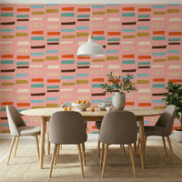 Mid Mod Stacked Blocks Pink wallpaper; abstract geometric shapes pattern.